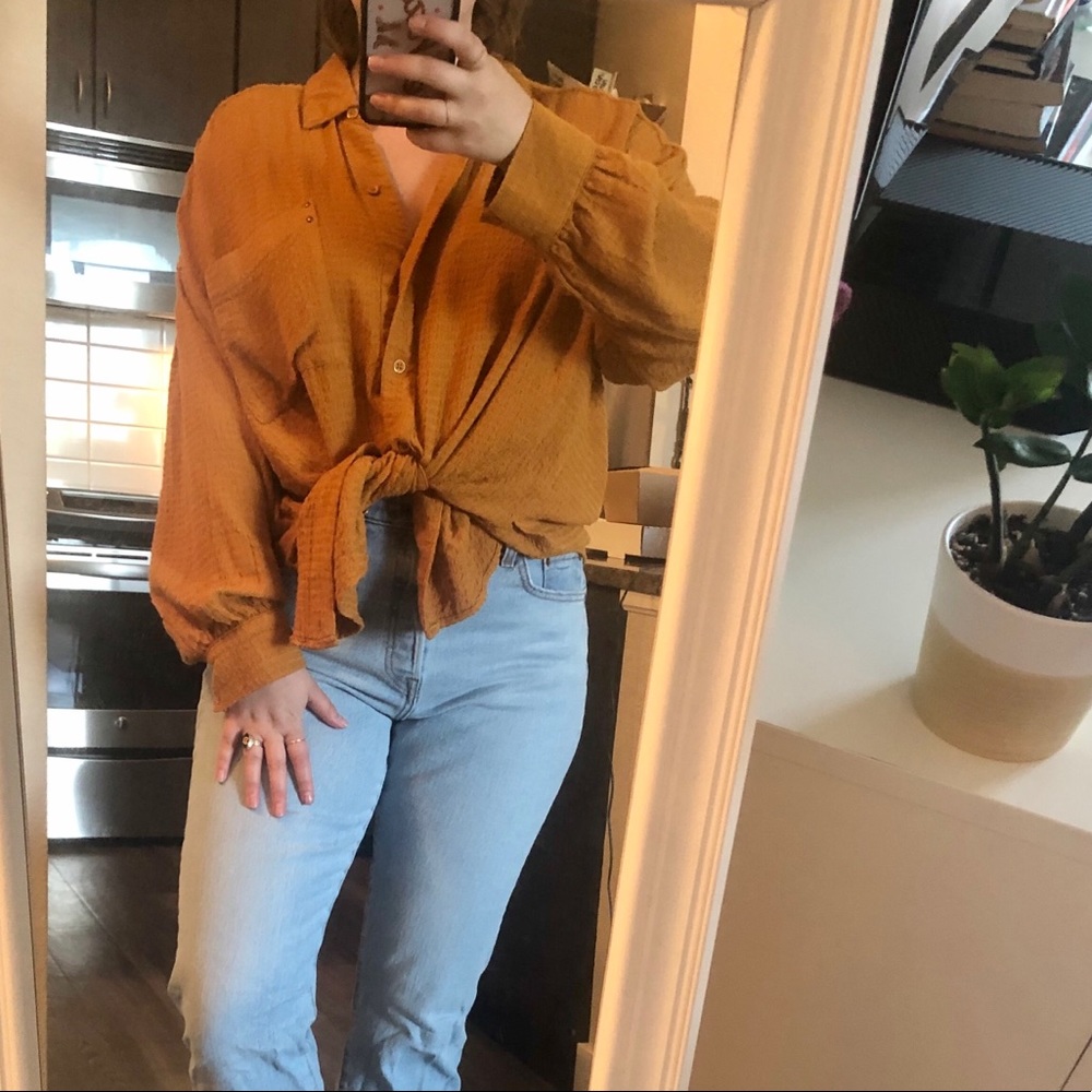 free people oversized camel button down